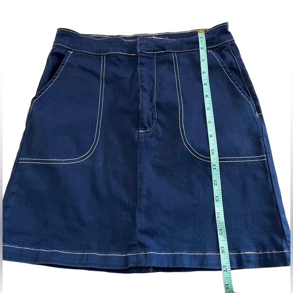 Modcloth navy blue button waist cotton/spandex mini skirt women's size 6 pockets - Picture 9 of 9